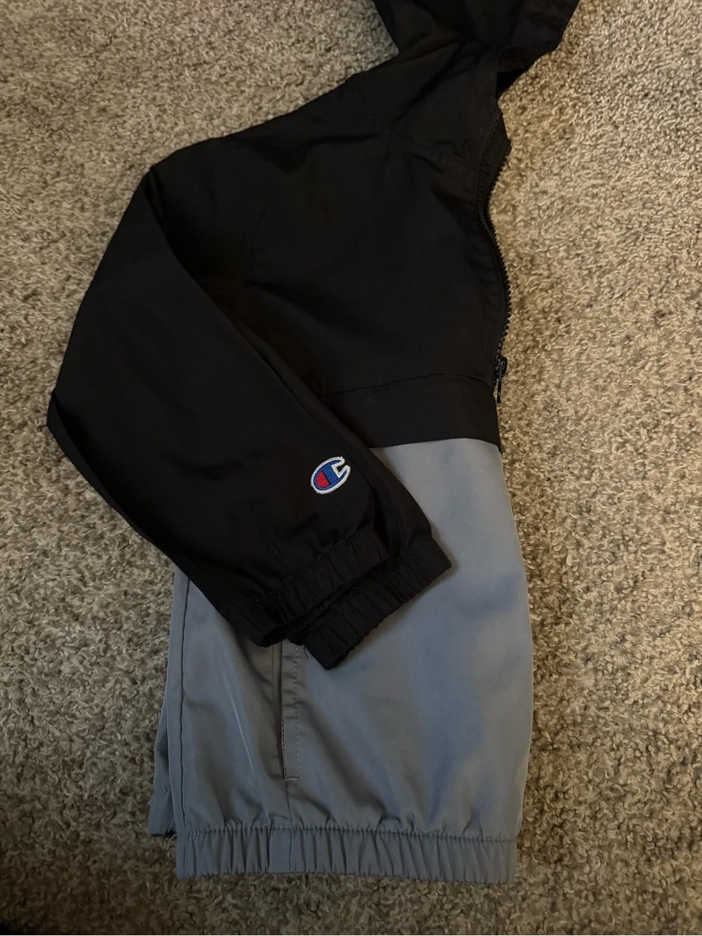Champion Kids Hooded Pullover Raincoat - Black & Light Gray